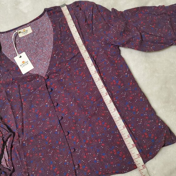 Marine Layer stacy button down cabernet ditsy floral sz medium 3/4 sleeve Vneck - Picture 5 of 13